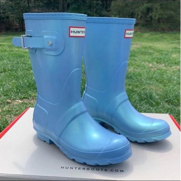 Hunter Original Nebula Short Rain Boots in Blue Womans Sizing RARE - Picture 3 of 10